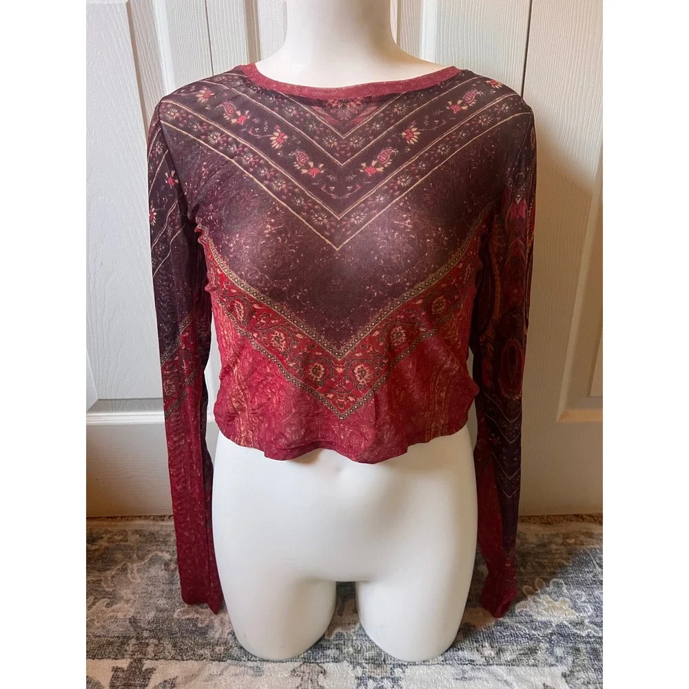 Y2K Free People Paisley Mesh Open Back Western Cowgirl Fairy Whimsigoth Size S